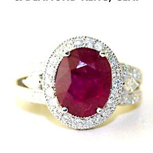 18KT White Gold 5+CTW Ruby & Diamond Ring Size 7. AIG